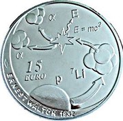 Ireland 15 Euro Ernest Walton 2015 Proof KM# 87 15 EURO E=MC2 ERNEST WALTON 1932 coin reverse Ireland 15 Euro Ernest Walton 2015 Proof KM# 87 15 EURO E=MC2 ERNEST WALTON 1932 coin reverse