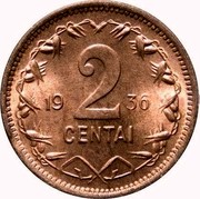 Lithuania 2 Centai 1936 KM# 80 Republic 2 CENTAI 1936 coin reverse Lithuania 2 Centai 1936 KM# 80 Republic 2 CENTAI 1936 coin reverse