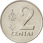 Lithuania 2 Centai 1991 KM# 86 Reform Coinage 2 CENTAI coin reverse
