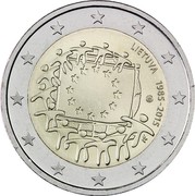 Lithuania 2 Euro (30 Years of EU Flag) LIETUVA 1985-2015 LMK coin obverse Lithuania 2 Euro (30 Years of EU Flag) LIETUVA 1985-2015 LMK coin obverse