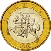 Lithuania 2 Litai 2002 KM# 112 Reform Coinage LIETUVA 1999 coin obverse Lithuania 2 Litai 2002 KM# 112 Reform Coinage LIETUVA 1999 coin obverse