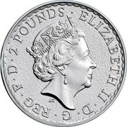 UK 2 Pounds 20th Anniversary Britannia 2017 'ELIZABETH'II'D'G REG'FID'DEF' 2'POUNDS IRB coin obverse