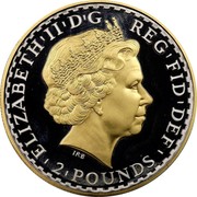 UK 2 Pounds (Britannia in chario) KM# 1000a 'ELIZABETH'II'D'G REG'FID'DEF' 2'POUNDS IRB coin obverse