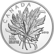 Canada 20 Dollars The Beloved Maple Leaf 2019 CANADA 1OZ 9999 FINE SILVER ARGENT PUR 2019 coin reverse