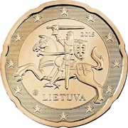 Lithuania 20 Euro Cent Vytis 2015 LMK KM# 209 2015 LIETUVA coin obverse Lithuania 20 Euro Cent Vytis 2015 LMK KM# 209 2015 LIETUVA coin obverse