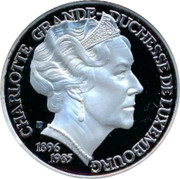 Luxembourg 25 ECU Charlotte Grande 1996 Proof X# 62 CHARLOTTTE GRANDE-DUCHESSE DE LUXEMBOURG 1896 1985 coin obverse