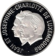 Luxembourg 25 ECU Jean & Josephine-Charlotte 1995 Proof X# 55 JEAN ET JOSEPHINE-CHARLOTTE DE LUXEMBOURG coin obverse Luxembourg 25 ECU Jean & Josephine-Charlotte 1995 Proof X# 55 JEAN ET JOSEPHINE-CHARLOTTE DE LUXEMBOURG coin obverse