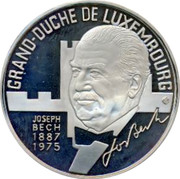 Luxembourg 25 ECU Joseph Bech 1993 Proof X# 36 GRAND - DUCHE DE LUXEMBOURG JOSEPH BECH 1887 1975 coin obverse Luxembourg 25 ECU Joseph Bech 1993 Proof X# 36 GRAND - DUCHE DE LUXEMBOURG JOSEPH BECH 1887 1975 coin obverse
