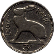 Ireland 3 Pence 1940 KM# 12 Republic LEAT REUL 3D PM coin reverse Ireland 3 Pence 1940 KM# 12 Republic LEAT REUL 3D PM coin reverse