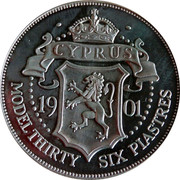 Cyprus 36 Piastres Victoria 1901 Proof MODEL THIRTY SIX PIASTRES coin reverse
