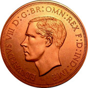Cyprus 45 Piastres Edward VIII XM15b 1937 Proof EDWARDVS VIII D: G: BR: OMN: REX F: D: IND: IMP. coin obverse