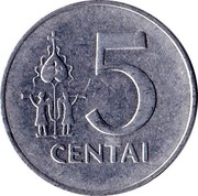 Lithuania 5 Centai 1991 KM# 87 Reform Coinage 5 CENTAI coin reverse
