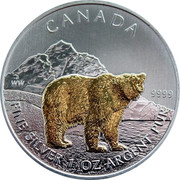 Canada 5 Dollars Grizzly bear (Gilted) 2011 CANADA WW 9999 FINE SILVER 1 OZ ARGENT PUR coin reverse Canada 5 Dollars Grizzly bear (Gilted) 2011 CANADA WW 9999 FINE SILVER 1 OZ ARGENT PUR coin reverse