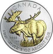 Canada 5 Dollars Moose (Gilted) 2012 CANADA 9999 WW FINE SILVER 1 OZ ARGENT PUR coin reverse Canada 5 Dollars Moose (Gilted) 2012 CANADA 9999 WW FINE SILVER 1 OZ ARGENT PUR coin reverse