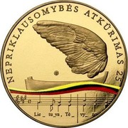 Lithuania 5 Euro 25 years of Independence 2015 LMK Prooflike NEPRIKLAUSOMYBĖS ATKŪRIMAS 25 LMK coin reverse Lithuania 5 Euro 25 years of Independence 2015 LMK Prooflike NEPRIKLAUSOMYBĖS ATKŪRIMAS 25 LMK coin reverse