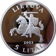 Lithuania 5 Litai Barn Owl 2002 Proof KM# 132 LIETUVA LMK 2002 5 LITAI coin obverse Lithuania 5 Litai Barn Owl 2002 Proof KM# 132 LIETUVA LMK 2002 5 LITAI coin obverse
