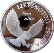 Lithuania 5 Litai Barn Owl 2002 Proof KM# 132 LIEPSNOTOJI PELĖDA TYTO ALBA coin reverse Lithuania 5 Litai Barn Owl 2002 Proof KM# 132 LIEPSNOTOJI PELĖDA TYTO ALBA coin reverse