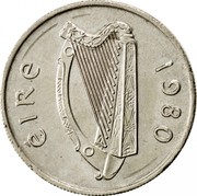 Ireland 5 Pence Large type 1980 KM# 22 ÉIRE 1969 coin obverse