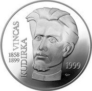Lithuania 50 Litu 100th anniversary Death of Vincas Kudirka 1999 Proof KM# 119 VINCAS KUDIRKA 1858-1899 1999 GK coin reverse Lithuania 50 Litu 100th anniversary Death of Vincas Kudirka 1999 Proof KM# 119 VINCAS KUDIRKA 1858-1899 1999 GK coin reverse