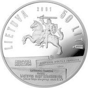 Lithuania 50 Litu 150th birth anniversary of Jonas Basanavicius 2001 Proof KM# 130 LIETUVA 2001 50 LITŲ LMK coin obverse