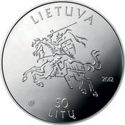 Lithuania 50 Litu 150th birth anniversary of the poet Maironis 2012 Proof KM# 192 LIETUVA 2012 LMK 50 LITŲ coin obverse Lithuania 50 Litu 150th birth anniversary of the poet Maironis 2012 Proof KM# 192 LIETUVA 2012 LMK 50 LITŲ coin obverse