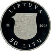 Lithuania 50 Litu 550th Birth Anniversary of St Casimir 2008 Proof KM# 154 LIETUVA LMK 2008 50 LITŲ coin obverse Lithuania 50 Litu 550th Birth Anniversary of St Casimir 2008 Proof KM# 154 LIETUVA LMK 2008 50 LITŲ coin obverse