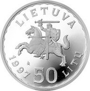 Lithuania 50 Litu 600th anniversary Karaims and Tartars settlement in Lithuania 1997 Proof KM# 105 LIETUVA LMK 1997 50 LITŲ coin obverse