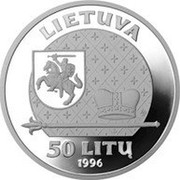 Lithuania 50 Litu Gediminas - Grand Duke of Lithuania 1996 LMK Proof KM# 103 GEDIMINAS • DIDYSIS • LIETUVOS • KUNIGAIKŠTIS 1316 - 1341 coin reverse