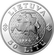Lithuania 50 Litu Grand Duke Algirdas 1998 Proof KM# 110 LIETUVA LMK 1998 50 LITŲ coin obverse Lithuania 50 Litu Grand Duke Algirdas 1998 Proof KM# 110 LIETUVA LMK 1998 50 LITŲ coin obverse