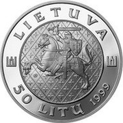 Lithuania 50 Litu Grand Duke Kestutis 1999 Proof KM# 118 LIETUVA LMK 50 LITŲ 1999 coin obverse Lithuania 50 Litu Grand Duke Kestutis 1999 Proof KM# 118 LIETUVA LMK 50 LITŲ 1999 coin obverse