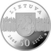 Lithuania 50 Litu Lithuanian nature - Lynx 2006 Proof KM# 148 LIETUVA 2006 50 LITŲ LMK coin obverse Lithuania 50 Litu Lithuanian nature - Lynx 2006 Proof KM# 148 LIETUVA 2006 50 LITŲ LMK coin obverse