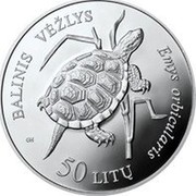Lithuania 50 Litu Lithuanian nature - Pond Turtle 2012 Proof KM# 178 BALINIS VĖŽLYS EMYS ORBICULARIS GK 50 LITŲ coin reverse Lithuania 50 Litu Lithuanian nature - Pond Turtle 2012 Proof KM# 178 BALINIS VĖŽLYS EMYS ORBICULARIS GK 50 LITŲ coin reverse