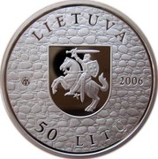 Lithuania 50 Litu Medininkai Castle 2006 Proof KM# 149 LIETUVA LMK 50 LITŲ coin obverse Lithuania 50 Litu Medininkai Castle 2006 Proof KM# 149 LIETUVA LMK 50 LITŲ coin obverse