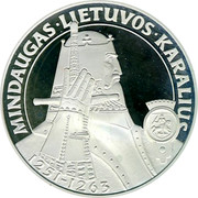 Lithuania 50 Litu Mindaugas - the King of Lithuania 1996 LMK Proof KM# 102 MINDAUGAS ∙ LIETUVOS ∙ KARALIUS 1251 - 1263 coin reverse