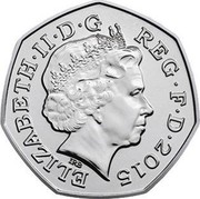UK 50 Pence (Battle of Britain (4th portrait)) KM# 1338 ELIZABETH∙II∙D∙G REG∙F∙D∙2015 IRB coin obverse UK 50 Pence (Battle of Britain (4th portrait)) KM# 1338 ELIZABETH∙II∙D∙G REG∙F∙D∙2015 IRB coin obverse