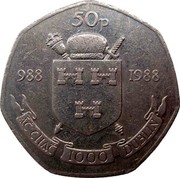Ireland 50 Pence Dublin Millennium 1988 KM# 26 50P 988 1988 AṪ CLIAṪ 1000 DUBLIN coin reverse Ireland 50 Pence Dublin Millennium 1988 KM# 26 50P 988 1988 AṪ CLIAṪ 1000 DUBLIN coin reverse