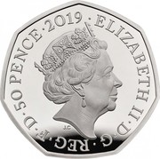 UK 50 Pence Paddington Bear waving (Colored) 2019 Proof ∙ELIZABETH II∙D∙G∙REG∙F∙D∙50 PENCE∙2019 J.C coin obverse