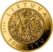 Lithuania 500 Litu 600th anniversary of the Battle of Grunwald 2010 Proof KM# 173 LIETUVA 2010 LMK 500 LITŲ coin obverse Lithuania 500 Litu 600th anniversary of the Battle of Grunwald 2010 Proof KM# 173 LIETUVA 2010 LMK 500 LITŲ coin obverse