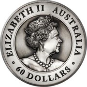 Australia 60 Dollars Australian Kangaroo 2019 ELIZABETH II AUSTRALIA JC • 60 DOLLARS • coin obverse Australia 60 Dollars Australian Kangaroo 2019 ELIZABETH II AUSTRALIA JC • 60 DOLLARS • coin obverse
