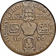 Ireland Crown James II Gun Money 1690 Proof KM# 103.1a CHRIS TO VICT ORE TRI VMPHO ANO DOM 16 90 coin reverse Ireland Crown James II Gun Money 1690 Proof KM# 103.1a CHRIS TO VICT ORE TRI VMPHO ANO DOM 16 90 coin reverse