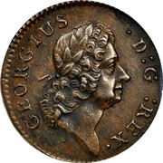Ireland Farthing George I 1723 KM# 118 GEORGIUS D G REX coin obverse