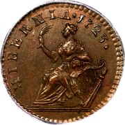 Ireland Farthing 1723 . KM# 119a Standard Coinage HIBERNIA . 1723 coin reverse Ireland Farthing 1723 . KM# 119a Standard Coinage HIBERNIA . 1723 coin reverse