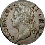 Ireland Farthing Hibernia 1744 KM# 131 GEORGIUS II REX coin obverse Ireland Farthing Hibernia 1744 KM# 131 GEORGIUS II REX coin obverse