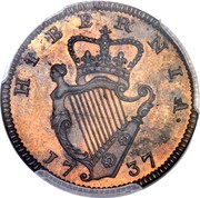 Ireland Farthing George II 1737 KM# 126a HIBERNIA 1738 coin reverse Ireland Farthing George II 1737 KM# 126a HIBERNIA 1738 coin reverse