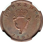 Ireland Farthing George III 1806 Restrike. Proof KM# 146.2c HIBERNIA 1806 coin reverse Ireland Farthing George III 1806 Restrike. Proof KM# 146.2c HIBERNIA 1806 coin reverse
