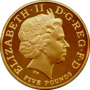 UK Five Pounds 100th Anniversary of the Entente Cordiale Piedfort 2004 Proof ELIZABETH∙II D∙G∙REG∙F∙D FIVE POUNDS IRB coin obverse UK Five Pounds 100th Anniversary of the Entente Cordiale Piedfort 2004 Proof ELIZABETH∙II D∙G∙REG∙F∙D FIVE POUNDS IRB coin obverse