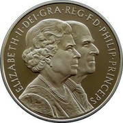 UK Five Pounds 60th Anniversary of the Wedding of Queen Elizabeth II Piedfort 2007 British Royal Mint Proof KM# P63 ELIZABETH∙II∙DEI∙GRA∙REG∙F∙D∙PHILIP∙PRINCEPS coin obverse UK Five Pounds 60th Anniversary of the Wedding of Queen Elizabeth II Piedfort 2007 British Royal Mint Proof KM# P63 ELIZABETH∙II∙DEI∙GRA∙REG∙F∙D∙PHILIP∙PRINCEPS coin obverse