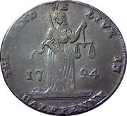 Ireland Halfpenny Dublin L & R 1794  THE LAND WE LIVE IN HALFPENNY 1794 coin obverse Ireland Halfpenny Dublin L & R 1794  THE LAND WE LIVE IN HALFPENNY 1794 coin obverse
