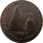 Ireland Halfpenny Dublin - Talbort Fyan 1794  TALBORT FYAN GROCER POOLBEG STREET DUBLIN * 1794 BRANDY coin reverse Ireland Halfpenny Dublin - Talbort Fyan 1794  TALBORT FYAN GROCER POOLBEG STREET DUBLIN * 1794 BRANDY coin reverse