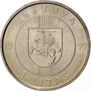 Lithuania Litas 10th Anniversary of the Baltic Way 1999 KM# 117 LIETUVA 19 99 1 LITAS coin obverse Lithuania Litas 10th Anniversary of the Baltic Way 1999 KM# 117 LIETUVA 19 99 1 LITAS coin obverse